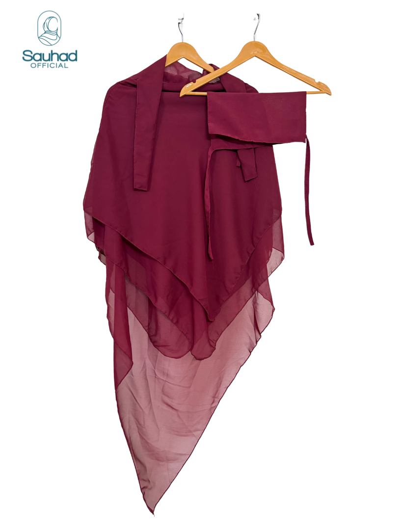 Three Layers Khimar Abaya - Maroon