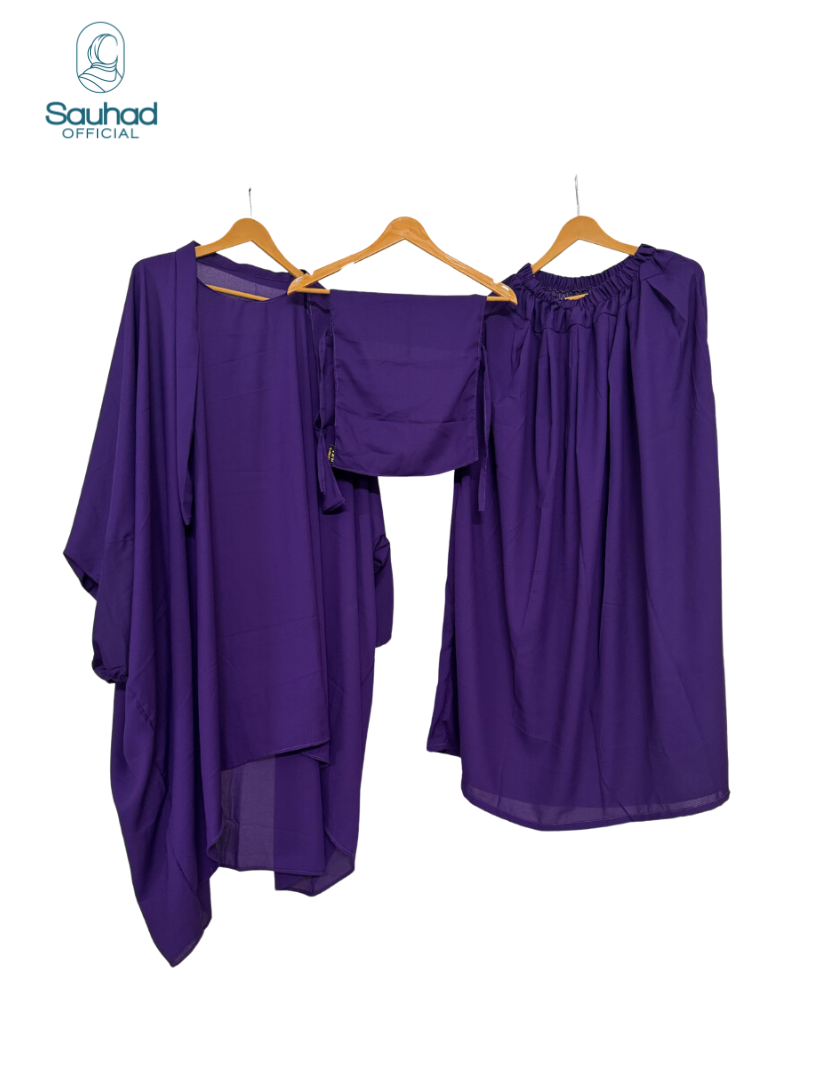 Jilbab Abaya Three Piece Set - Dark Purple