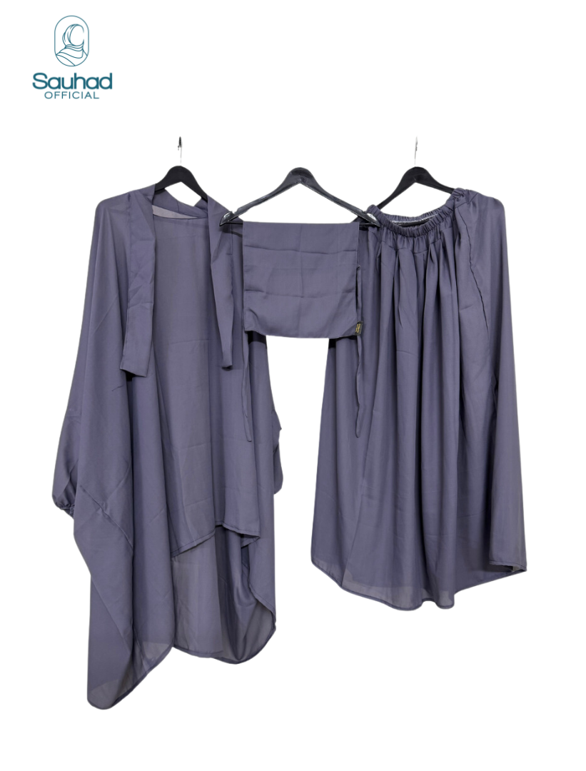 Jilbab Abaya Three Piece Set - Gray