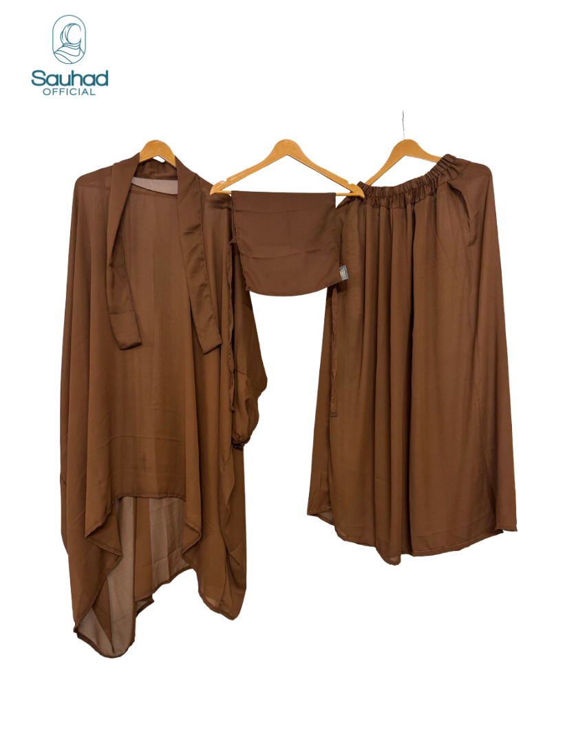 Jilbab Abaya Three Piece Set - Brown