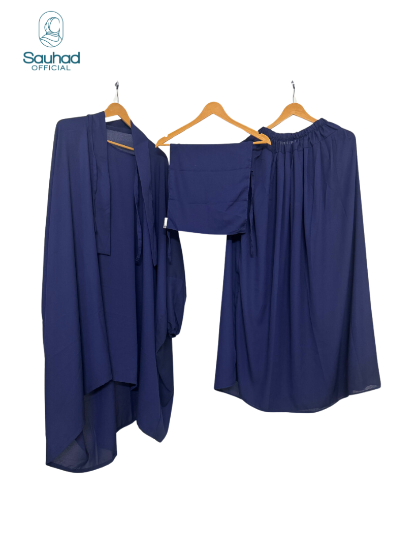 Jilbab Abaya Three Piece Set - Navy